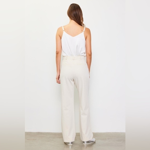 Skies Are Blue Pleated Front High Rise Wide Leg Cream Neutral Trousers - Picture 8 of 16